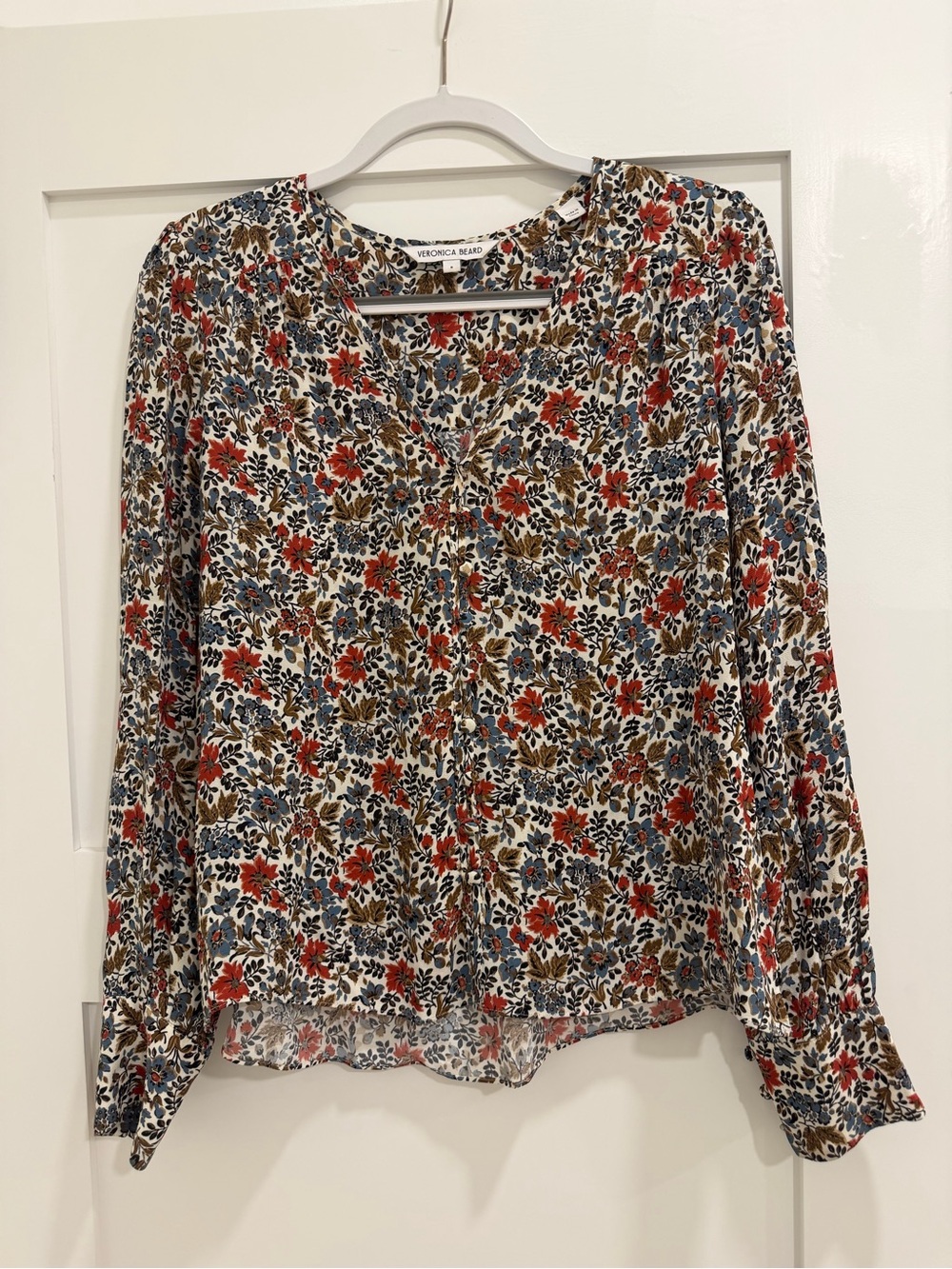 Veronica Beard Sura Floral Button-Front Blouse in Red Multi